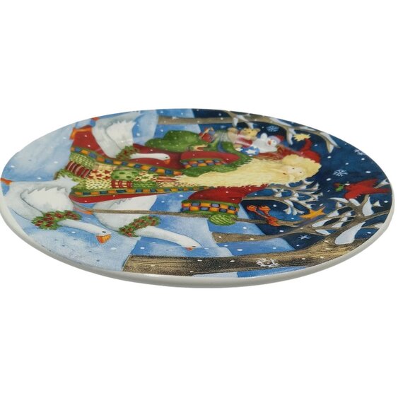 Santa With Geese Stoneware Plate 7.5" Debi Hron 2010 Gibson - Picture 6 of 7